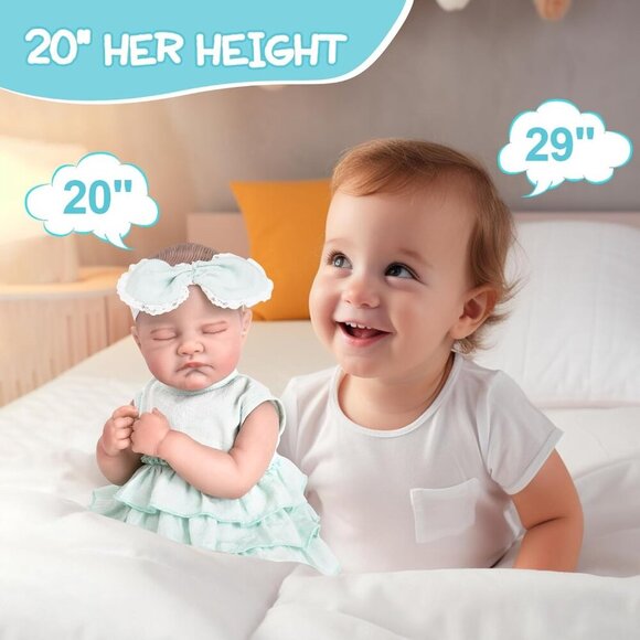 20 '' Sleeping Realistic Newborn Baby Girl with Doll Accessories for Girls 3+ - Picture 6 of 7